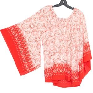 Off Shoulder Top Boho Flowy Kimono Festival Romantic Hippie Oversized Red XL